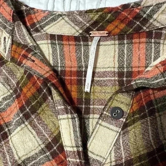 Free People Orange Promise Everything Crop Plaid Button Shirt Small - Picture 4 of 7